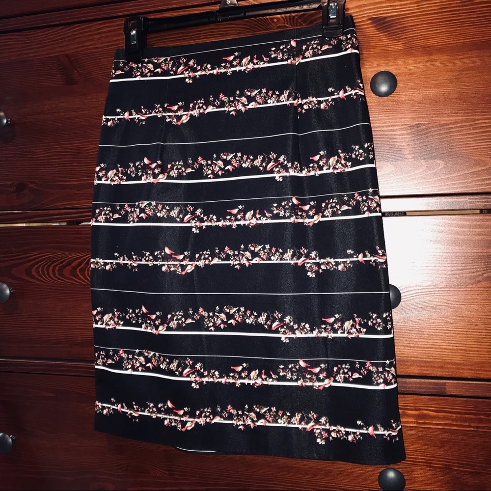 Worthington Black Pencil Skirt with Pink Floral Stripes